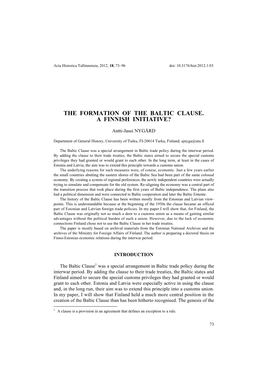 The Formation of the Baltic Clause. a Finnish Initiative?