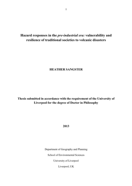 Vulnerability and Resilience of Traditional Societies to Volcanic Disasters