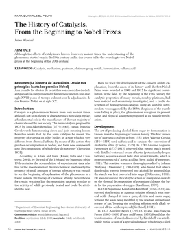 The History of Catalysis. from the Beginning to Nobel Prizes