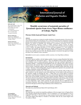 Monthly Occurrence of Nematode Parasites of Synodontis Species