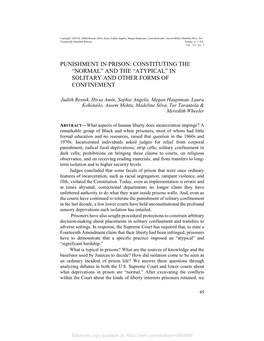 Punishment in Prison: Constituting the “Normal” and the “Atypical” in Solitary and Other Forms of Confinement