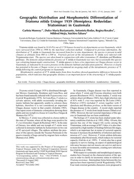 (Hemiptera: Reduviidae: Triatominae) in Guatemala Carlota Monroy/+, Dulce María Bustamante, Antonieta Rodas, Regina Rosales†, Mildred Mejía, Yuichiro Tabaru*