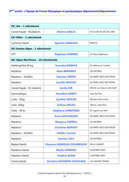 8Èm E Partie : L'equipe De France Olym Pique Et Paralym Pique Départem Ent/Départem Ent