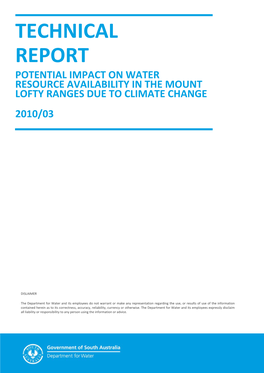 Potential Impact on Water Resource Availability in the Mount Lofty Ranges Due to Climate Change 2010/03