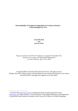 The Profitability of Technical Trading Rules in US Futures Markets: a Data Snooping Free Test