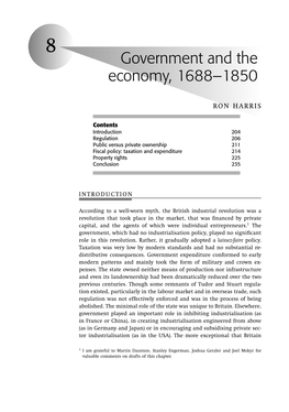 Government and the Economy, 1688–1850