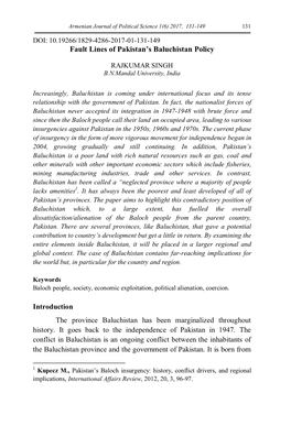 Fault Lines of Pakistan's Baluchistan Policy