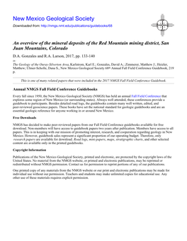 An Overview of the Mineral Deposits of the Red Mountain Mining District, San Juan Mountains, Colorado D.A