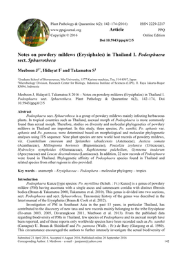 Notes on Powdery Mildews (Erysiphales) in Thailand I