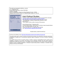 Northern Ireland Assembly Election 2007 Joanne Mcevoy a a Penn Program in Ethnic Conflict, University of Pennsylvania