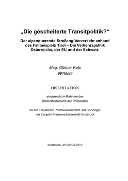 „Die Gescheiterte Transitpolitik?“