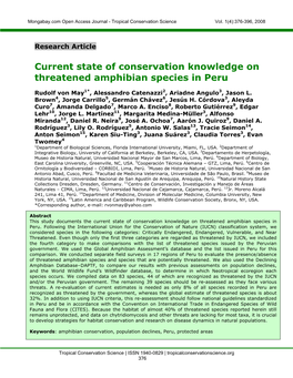 Current State of Conservation Knowledge on Threatened Amphibian Species in Peru