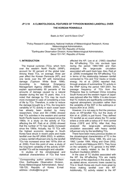 Jp 3.18 a Climatological Features of Typhoon Making Landfall Over the Korean Peninsula