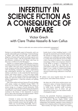 INFERTILITY in SCIENCE FICTION AS a CONSEQUENCE of WARFARE Victor Grech with Clare Thake-Vassallo & Ivan Callus