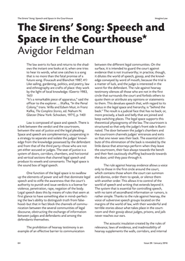 The Sirens' Song: Speech and Space in the Courthouse* Avigdor Feldman