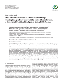 Molecular Identification and Traceability of Illegal Trading in Lignobrycon Myersi (Teleostei: Characiformes), a Threatened Brazilian Fish Species, Using DNA Barcode