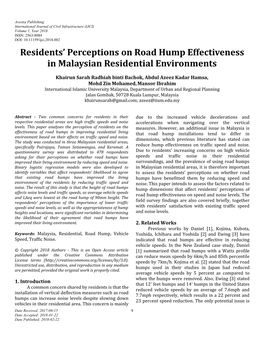 Residents' Perceptions on Road Hump Effectiveness in Malaysian