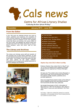 Cals News Centre for African Literary Studies “Collecting the Best African Writing”