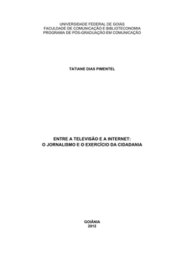 Entre a Televisão E a Internet: O Jornalismo E O Exercício Da Cidadania