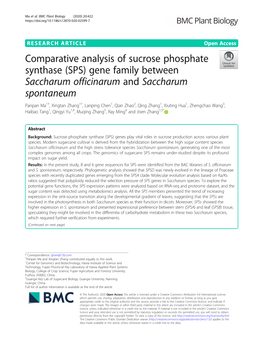 Comparative Analysis of Sucrose Phosphate Synthase (SPS) Gene Family Between Saccharum Officinarum and Saccharum Spontaneum