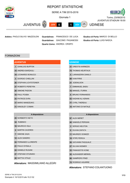 Report Statistiche Juventus Udinese