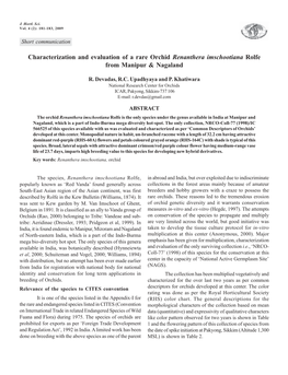 Characterization and Evaluation of a Rare Orchid Renanthera Imschootiana Rolfe from Manipur & Nagaland