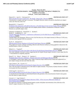 TERRESTRIAL CRATERS and IMPACT PRODUCTS: SAMPLE ANALYSES 6:00 P.M