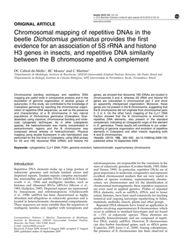 Chromosomal Mapping of Repetitive Dnas in the Beetle Dichotomius