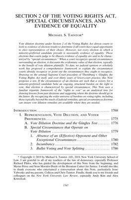 Section 2 of the Voting Rights Act, Special Circumstances, and Evidence of Equality