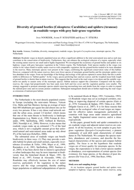 Diversity of Ground Beetles (Coleoptera: Carabidae) and Spiders (Araneae) in Roadside Verges with Grey Hair-Grass Vegetation