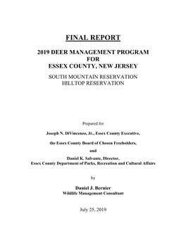 2019 Deer Management Program, Essex County, Final Report