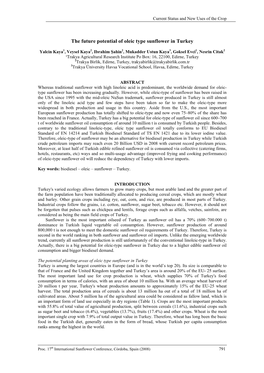 The Future Potential of Oleic Type Sunflower in Turkey