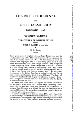 THE FATHER of BRITISH OPTICS: ROGER BACON, C. 1214-1294