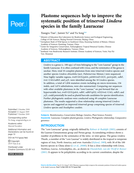 Plastome Sequences Help to Improve the Systematic Position of Trinerved Lindera Species in the Family Lauraceae