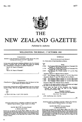 NEW ZEALAND GAZETTE Published by Authority