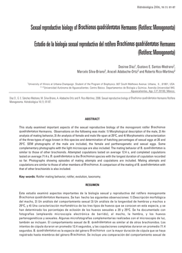 Sexual Reproductive Biology of Brachionus Quadridentatus Hermanns (Rotifera: Monogononta)