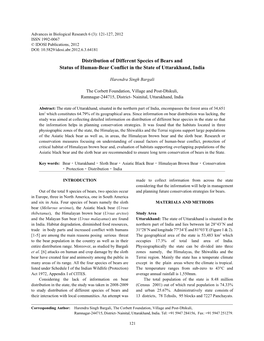 Distribution of Different Species of Bears and Status of Human-Bear Conflict in the State of Uttarakhand, India