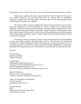 Deans Letter to Council of the ABA Section of Legal Education And