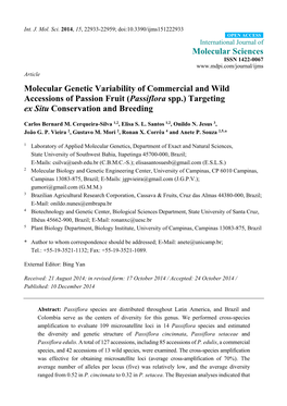 Passiflora Spp.) Targeting Ex Situ Conservation and Breeding