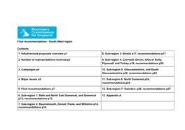 Final Recommendations - South West Region