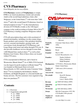 CVS Pharmacy - Wikipedia, the Free Encyclopedia CVS Pharmacy from Wikipedia, the Free Encyclopedia