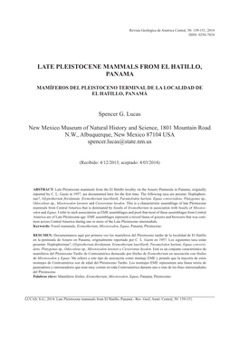 Late Pleistocene Mammals from El Hatillo, Panama