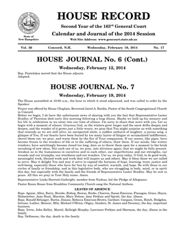 HOUSE RECORD Second Year of the 163Rd General Court