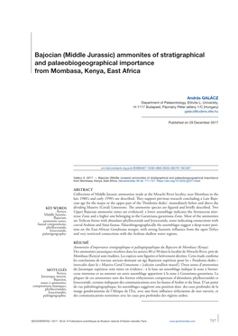 Bajocian (Middle Jurassic) Ammonites of Stratigraphical and Palaeobiogeographical Importance from Mombasa, Kenya, East Africa