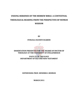 Unsung Heroines of the Hebrew Bible: a Contextual Theological Reading from the Perspective of Woman Wisdom