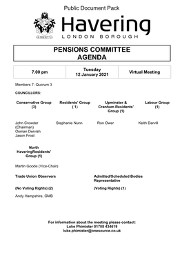 (Public Pack)Agenda Document for Pensions Committee, 12/01/2021