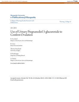 Use of Urinary Pregnanediol 3-Glucuronide to Confirm Ovulation R