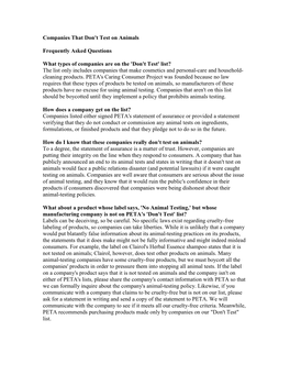 'Don't Test' List? the List Only Includes Companies That Make Cosmetics and Personal-Care and Household- Cleaning Products