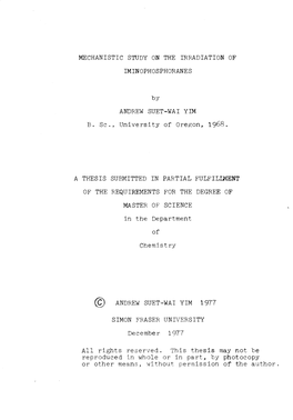 Mechanistic Study on the Irradiation of Iminophosphoranes / by Andrew Suet-Wai Yim.