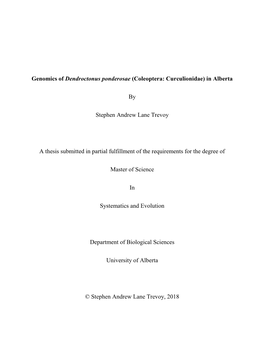 Genomics of Dendroctonus Ponderosae (Coleoptera: Curculionidae) in Alberta